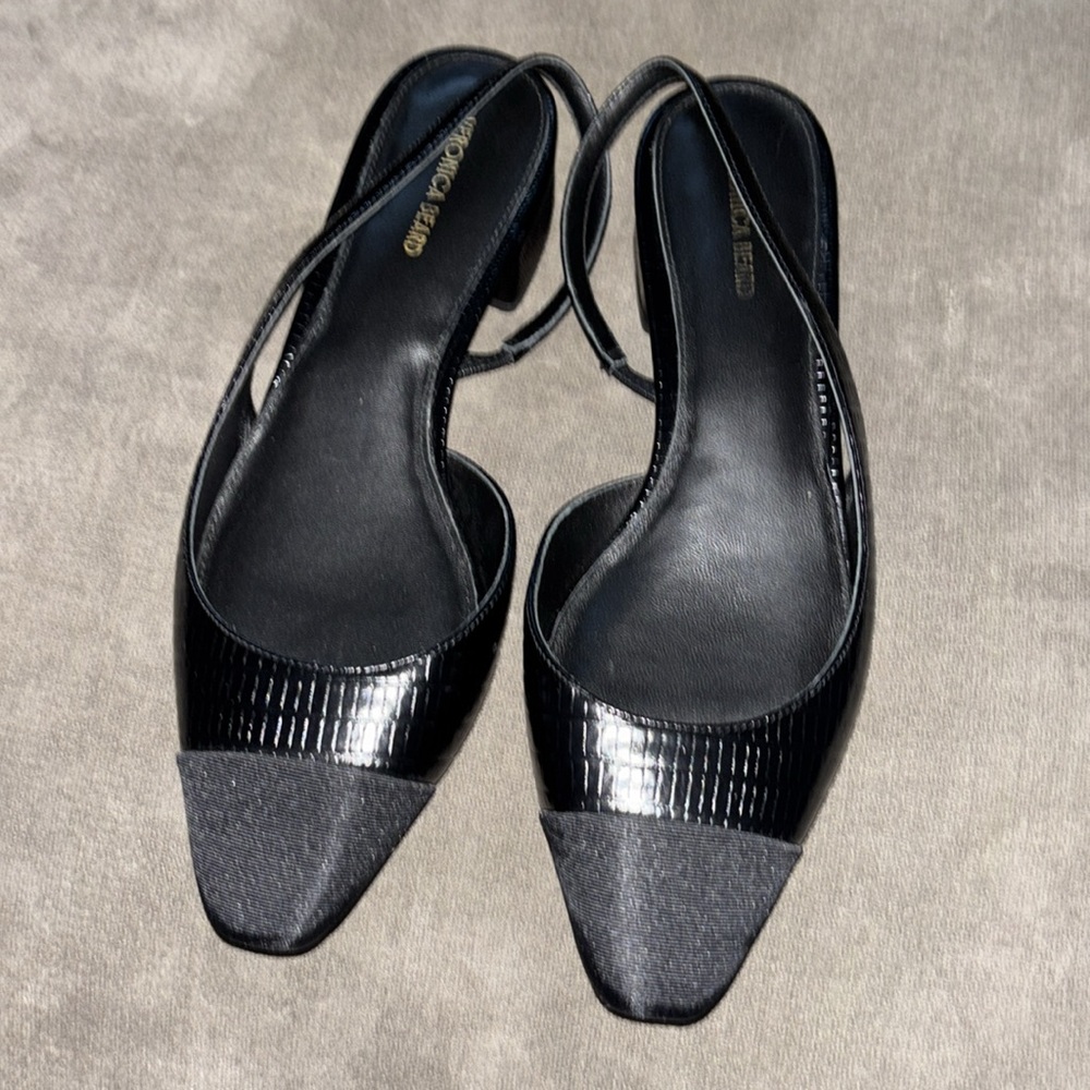 Veronica Beard Black Croc-Textured Slingback Pumps - Picture 3 of 10